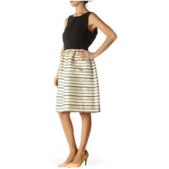 NWT! J. Crew Metallic Gold Stripe Fit Flare DRESS Sleeveless 00 NEW - Picture 3 of 12